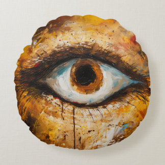 Golden Gaze - Abstraktes Auge Kunst, Dichtung und Rundes Kissen
