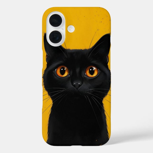 Golden Gaze: Black Cat iPhone 16 Case (Rückseite)