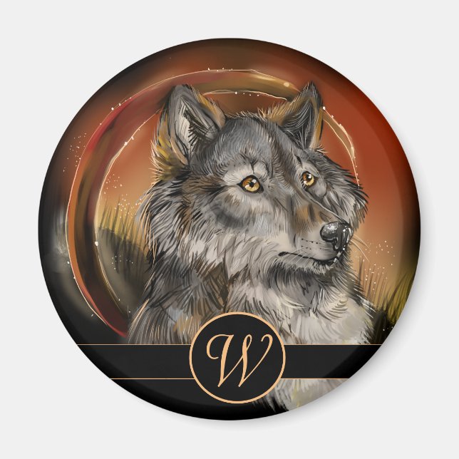 Golden Gaze Wolf Magnet (Vorne)