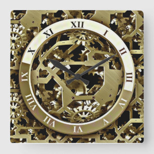 Golden Gear Pattern For Acrylic Wall Clock Quadratische Wanduhr