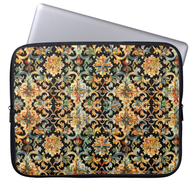 Golden Geblüht auf schwarz Laptopschutzhülle (Vorderseite)
