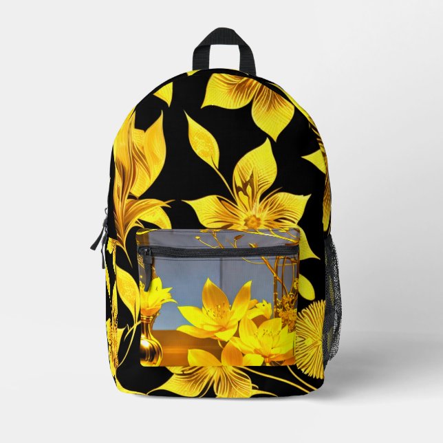 Golden gelb dekoriert Blumendesign Bedruckter Rucksack (Vorderseite)