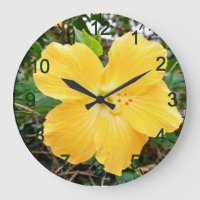 Golden Gelb Hibiskus Blume, Wall Clock