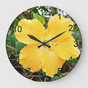 Golden Gelb Hibiskus Blume, Wall Clock Große Wanduhr