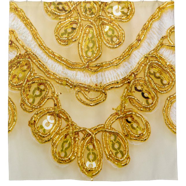 Golden gelber Spitzenstreifen. Hintergrundtextur,  Duschvorhang (Vorderseite)