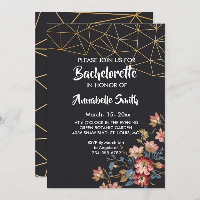 Golden Geometric Bachelor Einladung (Vorne/Hinten)