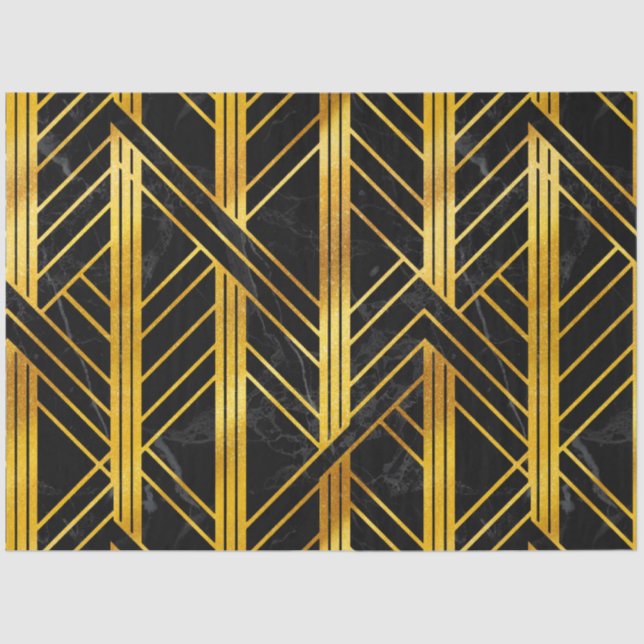 Golden Geometric Dimoned Art Deco on Black Marble Seidenpapier (Vorderseite)