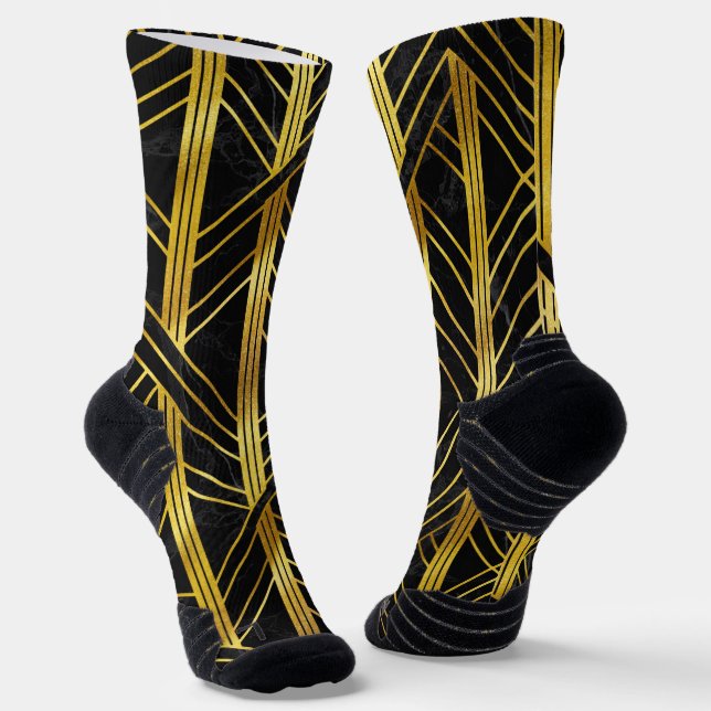 Golden Geometric Dimoned Art Deco on Black Marble Socken (Gewinkelt)