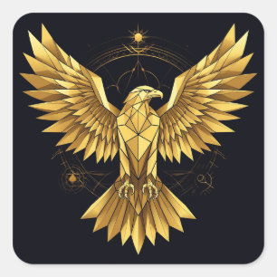 Golden Geometric Eagle Quadratischer Aufkleber
