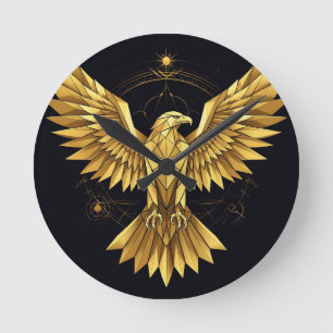 Golden Geometric Eagle Runde Wanduhr