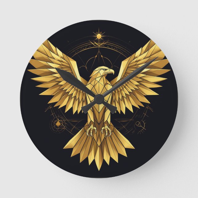 Golden Geometric Eagle Runde Wanduhr (Vorderseite)