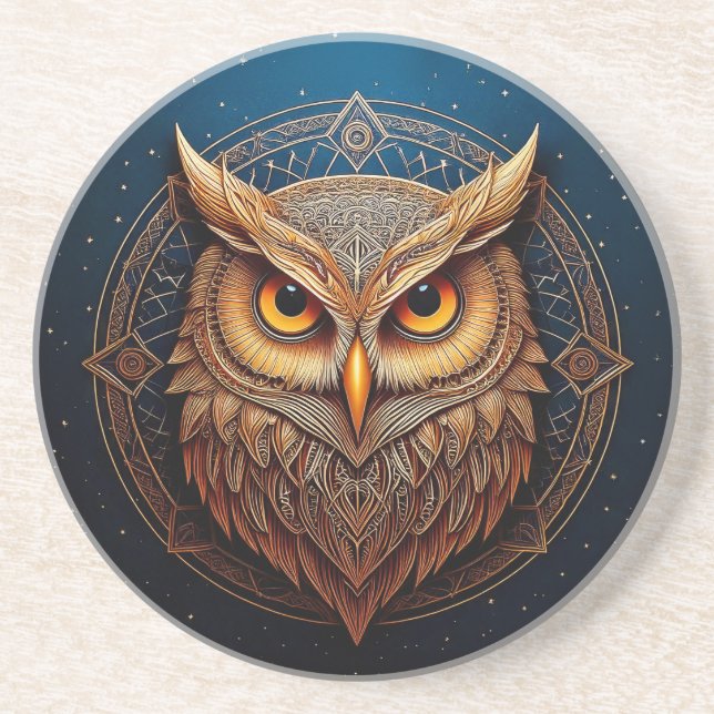 Golden Geometric Owl Getränkeuntersetzer (Vorne)