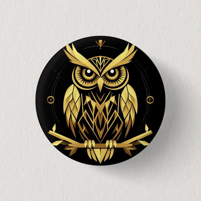 Golden Geometric Owl Illustration Button (Vorderseite)