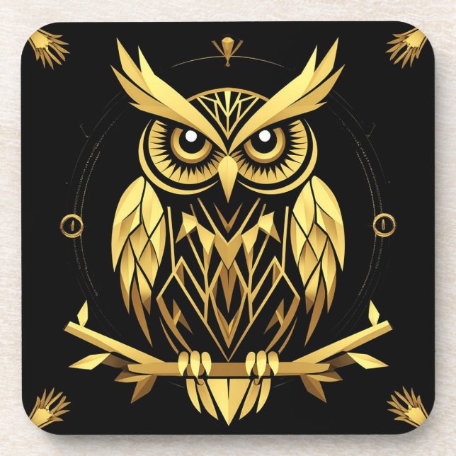 Golden Geometric Owl Illustration Getränkeuntersetzer (Vorderseite)