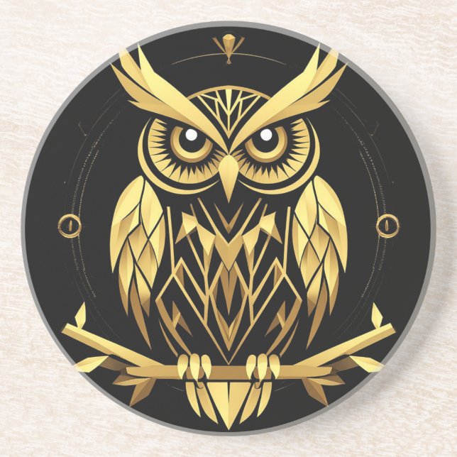 Golden Geometric Owl Illustration Getränkeuntersetzer (Vorne)