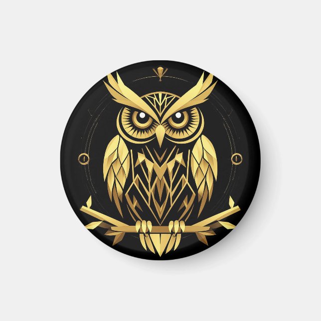 Golden Geometric Owl Illustration Magnet (Vorne)