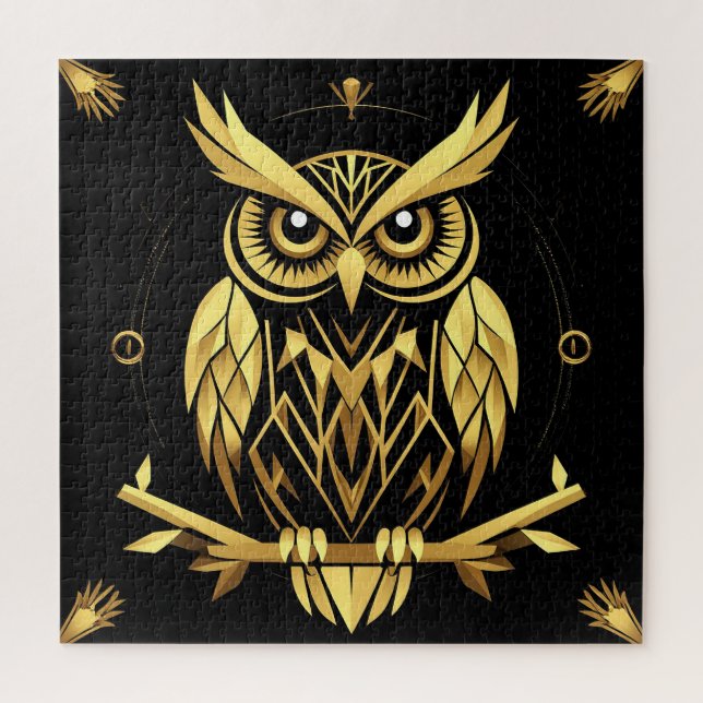 Golden Geometric Owl Illustration Puzzle (Vertikal)