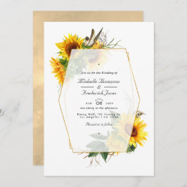 Golden Geometric Sunflowers QR Code UAWG Wedding Einladung