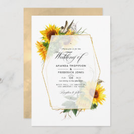 Golden Geometric Sunflowers Wedding Foto Einladung