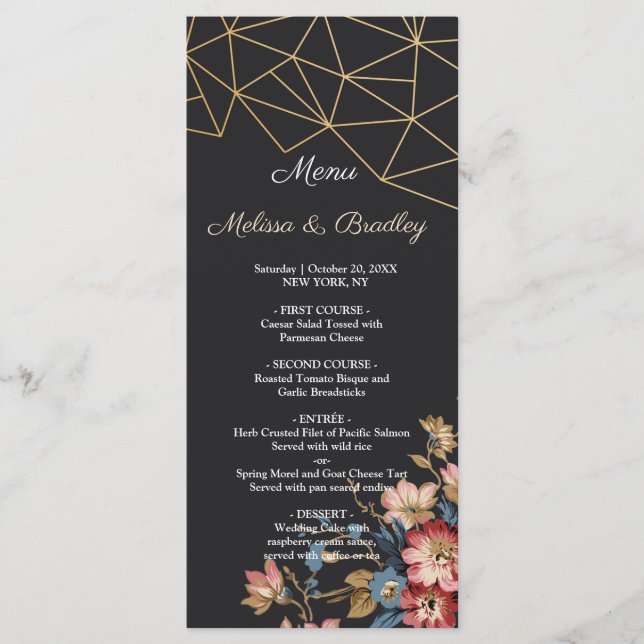 Golden Geometric Wedding Menu Programm (Vorderseite)