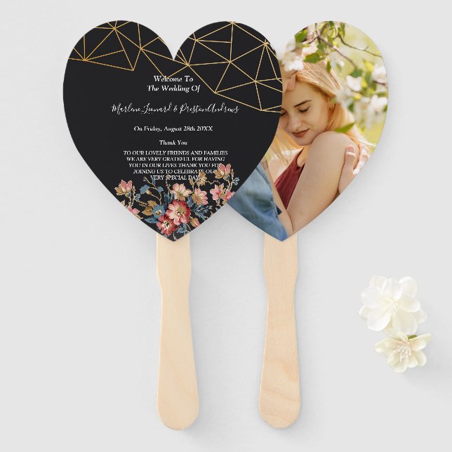 Golden Geometric Wedding Program Fächer (Vorne und Hinten)