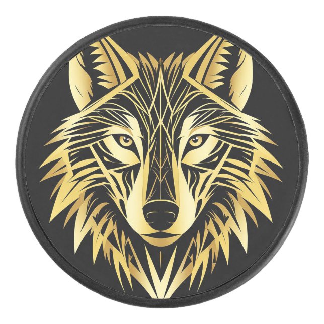 Golden Geometric Wolf Illustration Eishockey Puck (Vorderseite)