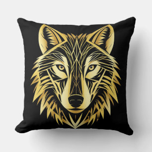 Golden Geometric Wolf Illustration Kissen
