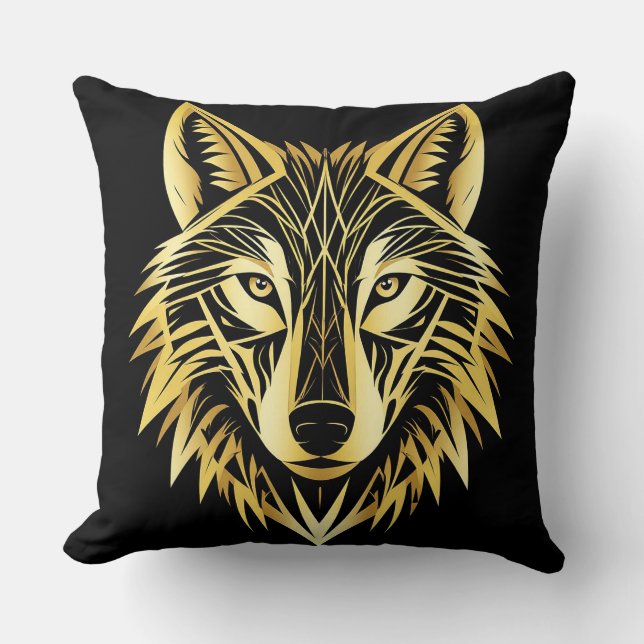 Golden Geometric Wolf Illustration Kissen (Vorderseite)