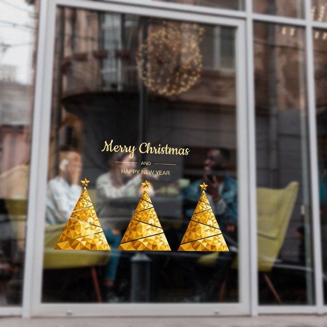 Golden Geometry Weihnachtsbaumen Business Holiday Fensteraufkleber (Golden Geometry Christmas Trees Corporate Entrance Holiday Window Cling)