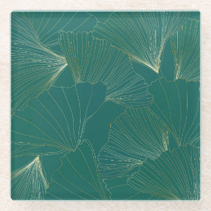 Golden Ginkgo Blätter Art Deco Glasuntersetzer