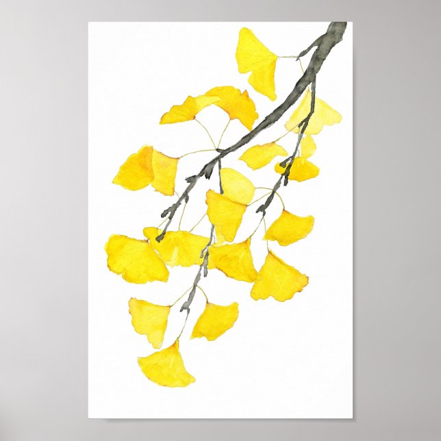 Golden Ginkgo Wasserfarbe Poster (Vorne)