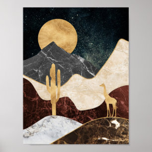 Golden Giraffe Wüste Landschaft & Marmorberg Poster