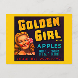 Golden Girl Marken-Äpfel - Vintage-Kistenetikett Postkarte