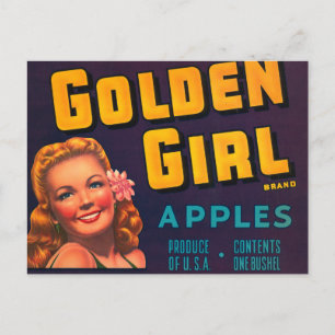 Golden Girl Marken Äpfel Vintage Werbeanzeige Postkarte