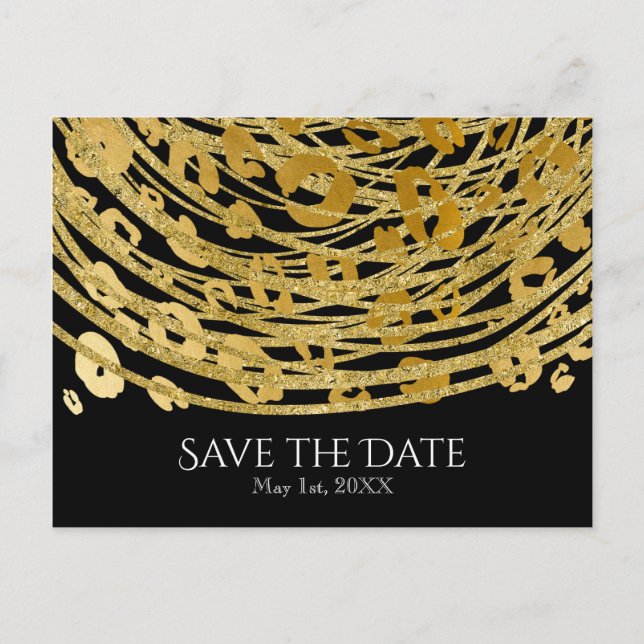 Golden Glam Cheetah Print Exotic Save the Date Ankündigungspostkarte (Vorderseite)