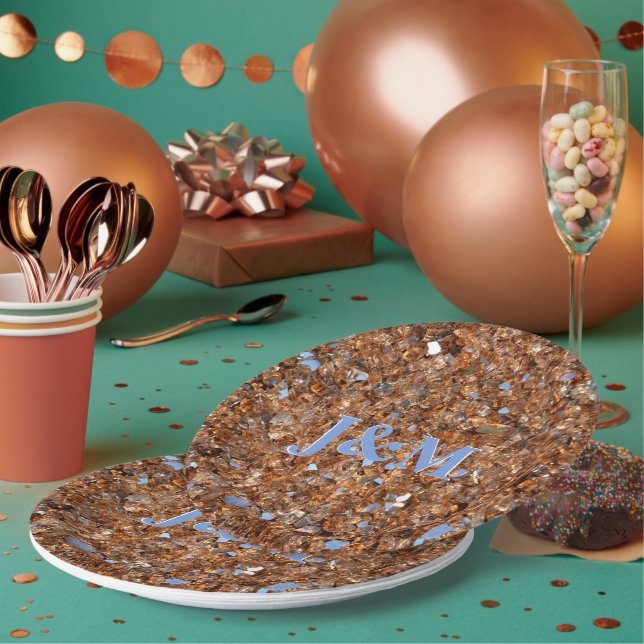 Golden Glass Bronze mit Initialen Pappteller (Multi)