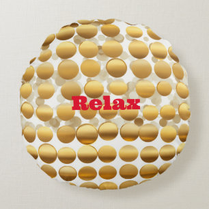 "Golden Gleam: Polka Dot Round Throw Pillow" Rundes Kissen