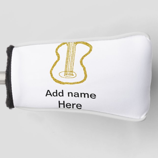 Golden glitter acoustic guitar add name doodle  golf headcover (Vorderseite)