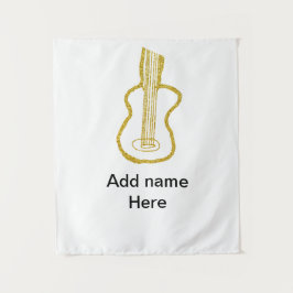 Golden glitter acoustic guitar add name doodle  wandteppich