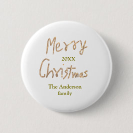 Golden glitter merry christmas add family name yea button