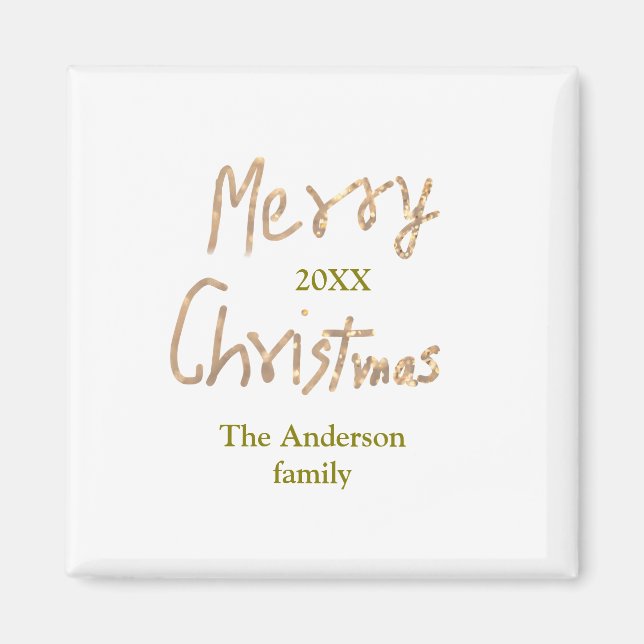 Golden glitter merry christmas add family name yea magnet (Vorne)