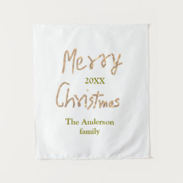 Golden glitter merry christmas add family name yea wandteppich