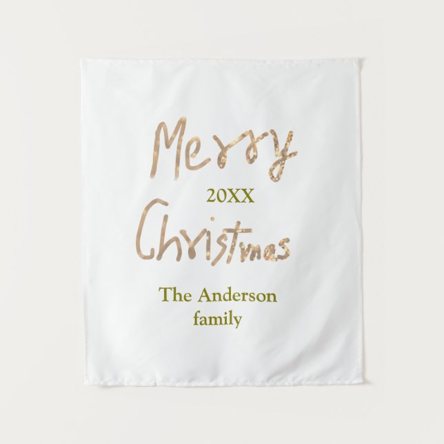 Golden glitter merry christmas add family name yea wandteppich (Vorderseite)