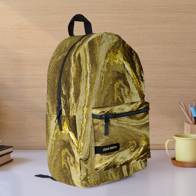 Golden Glittery Texture Luxury Pattern Monogram Bedruckter Rucksack (Von Creator hochgeladen)