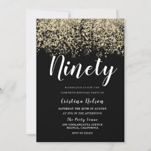 Golden Glitzer Black Mens oder Womans 90. Geburtst Einladung
