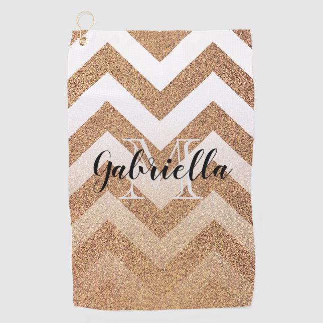 Golden Glitzer Chevrons Golfhandtuch (Vorderseite)