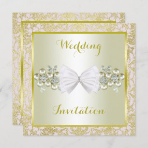 Golden Glitzer, Diamond Floral Gems & Bow Wedding Einladung