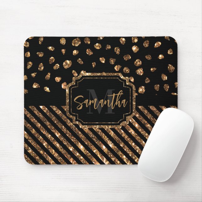 Golden Glitzer Dots and Stripes Mousepad (Mit Mouse)