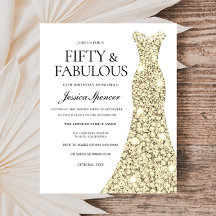 Golden Glitzer Dress 50. Geburtstag Einladung