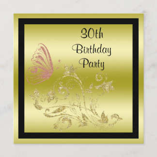 Golden Glitzer & Funkelnd Butterfly 30. Geburtstag Einladung